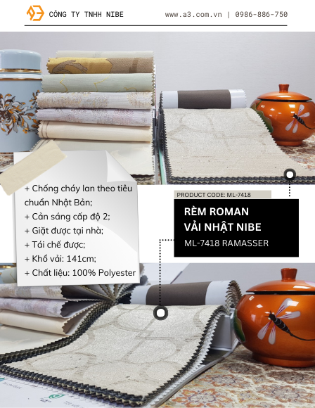 Rèm Roman Vải Nhật ML-7418 Ramasser