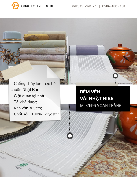 Rèm Cửa Vải Nhật ML-7596 Voan Trắng